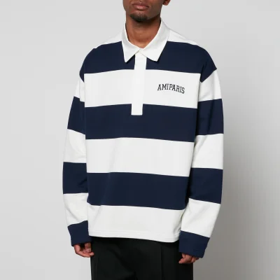 AMI Logo-Embroidered Striped Cotton Rugby Shirt