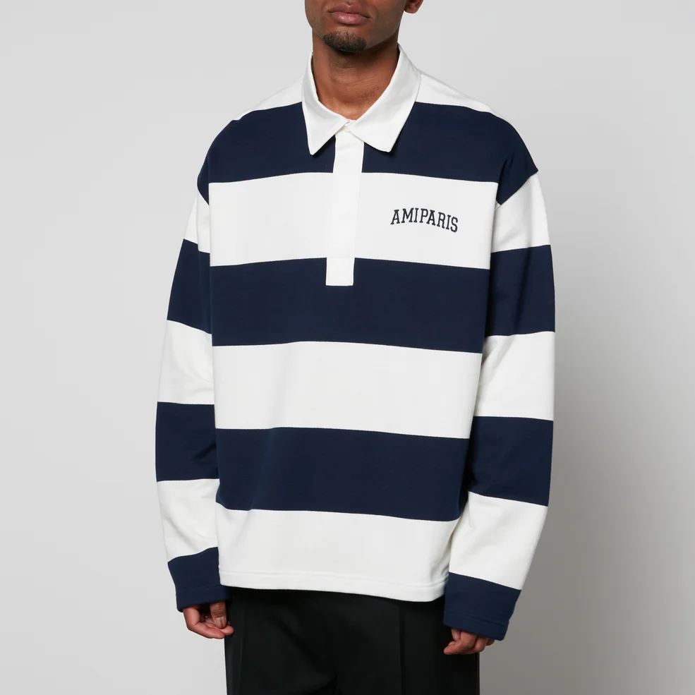 AMI Logo-Embroidered Striped Cotton Rugby Shirt Image 1