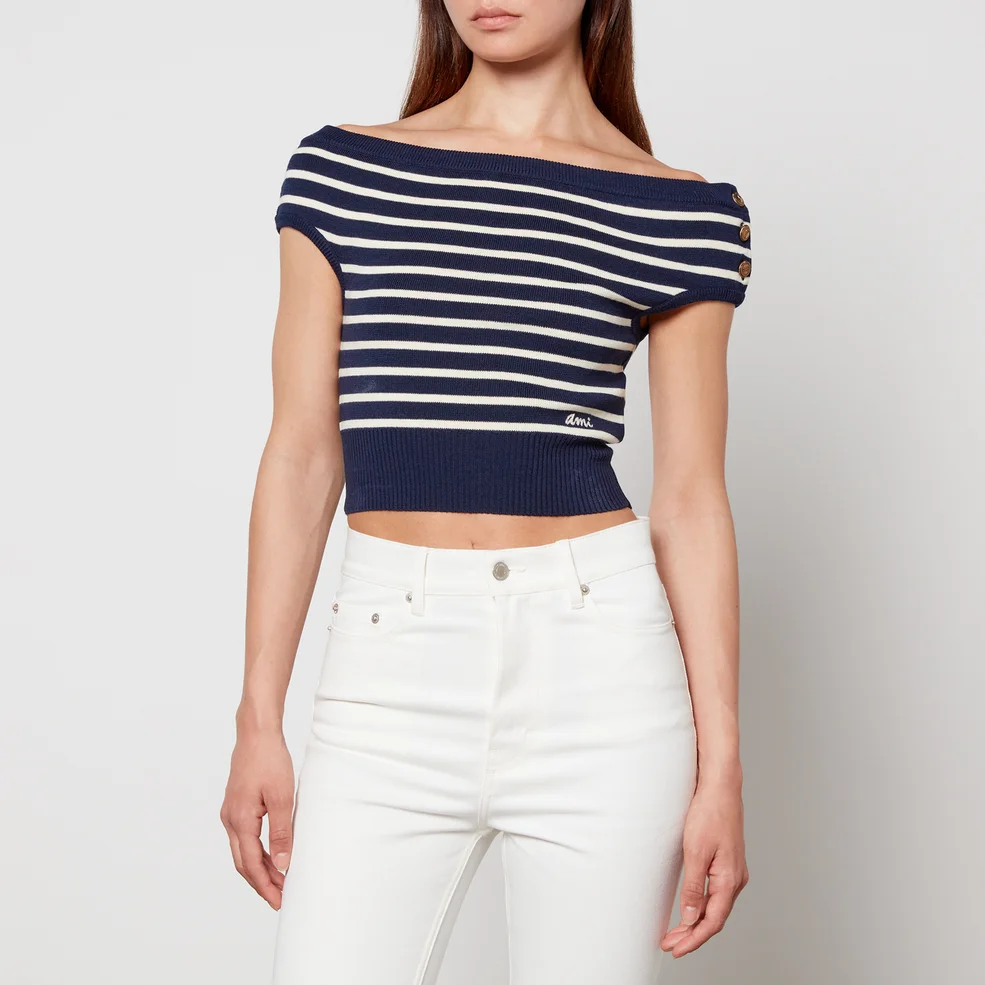 AMI Cropped Striped Wool Top Image 1