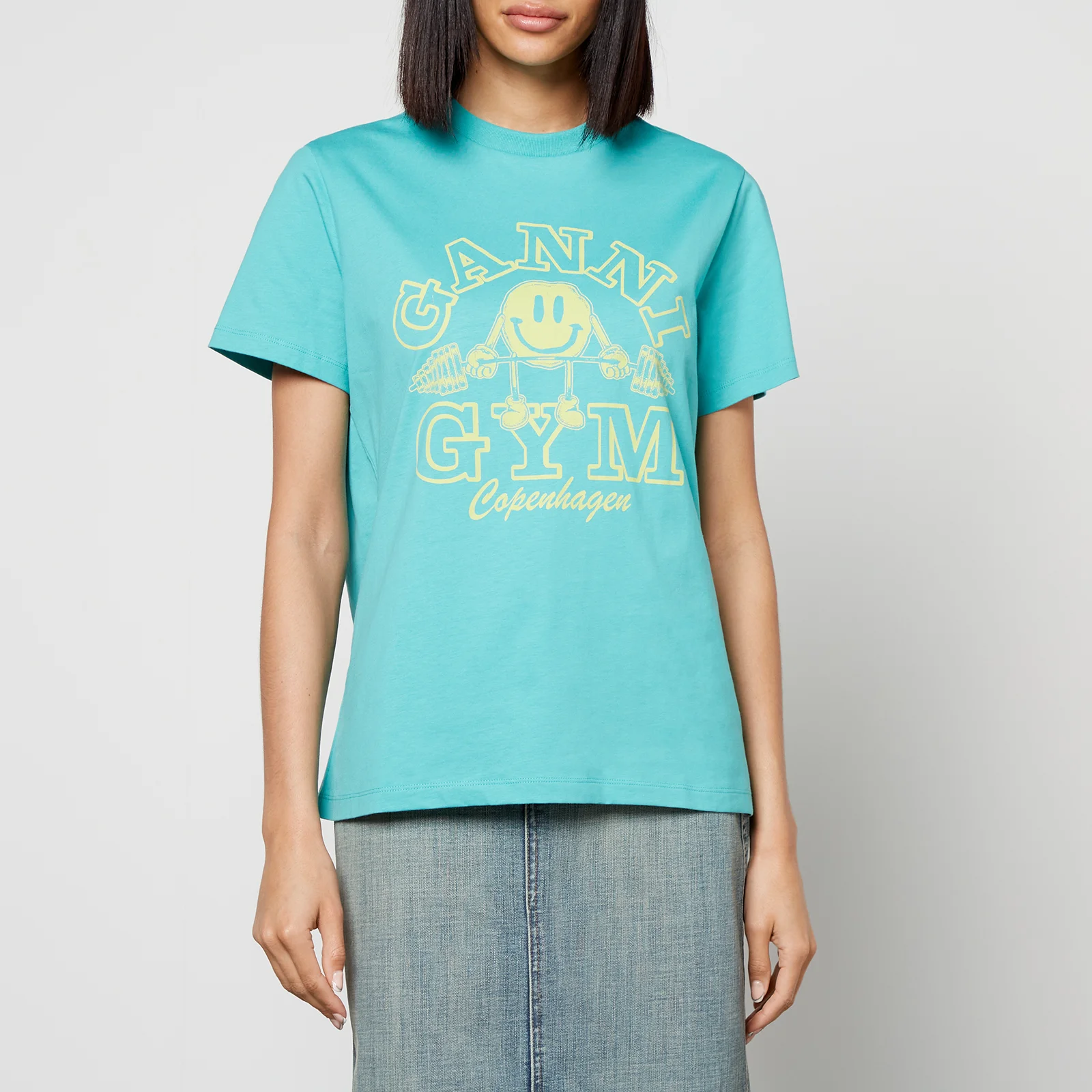 Ganni Gym Printed Cotton-Jersey T-Shirt Image 1