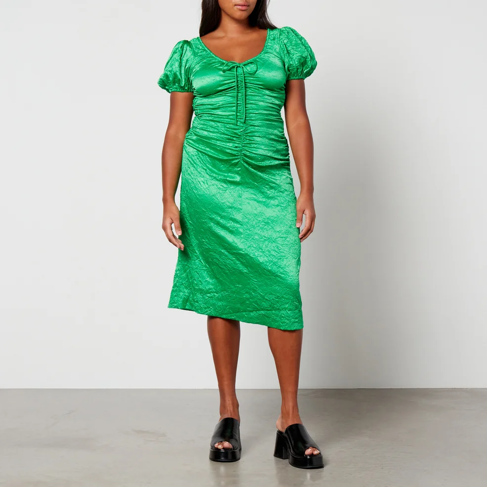 Ganni Crinkled Cotton-Satin Midi Dress Image 1