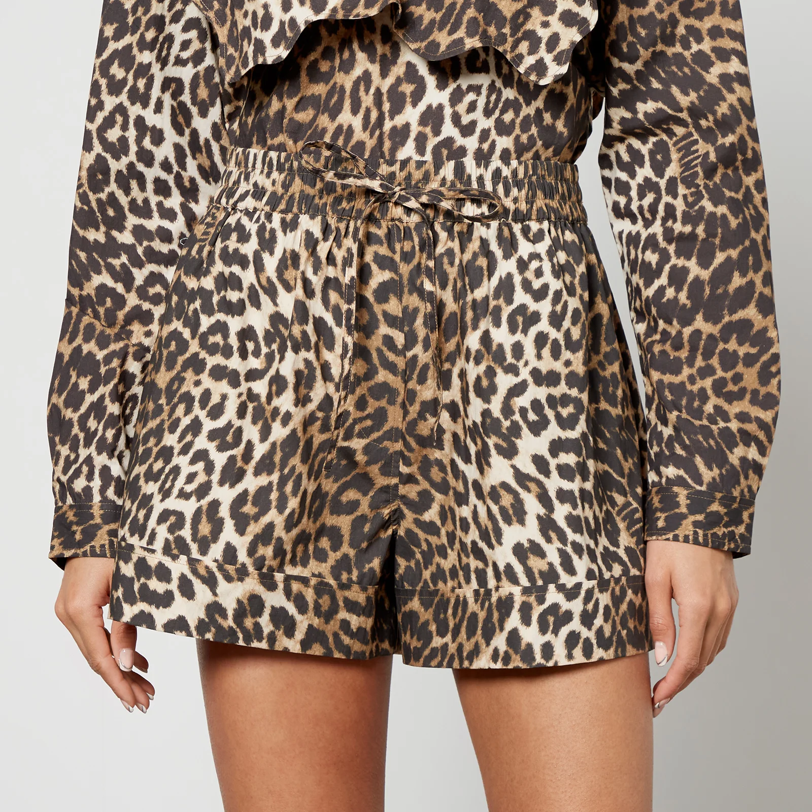 Ganni Leopard-Print Cotton-Poplin Shorts Image 1