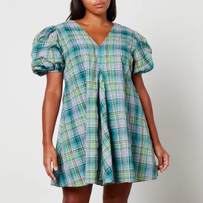 Ganni Checked Cotton-Blend-Seersucker Mini Dress