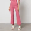 Ganni Cropped Stretch-Seersucker Flared Trousers - Image 1