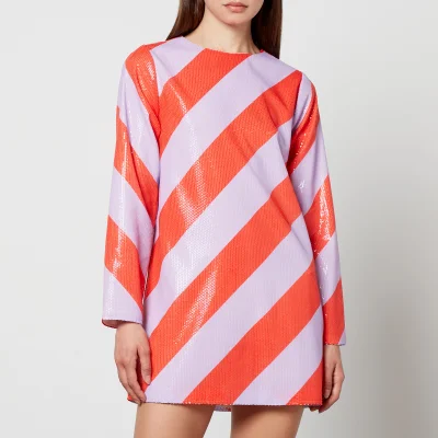 Olivia Rubin Tabitha Striped Sequined Mesh Mini Dress