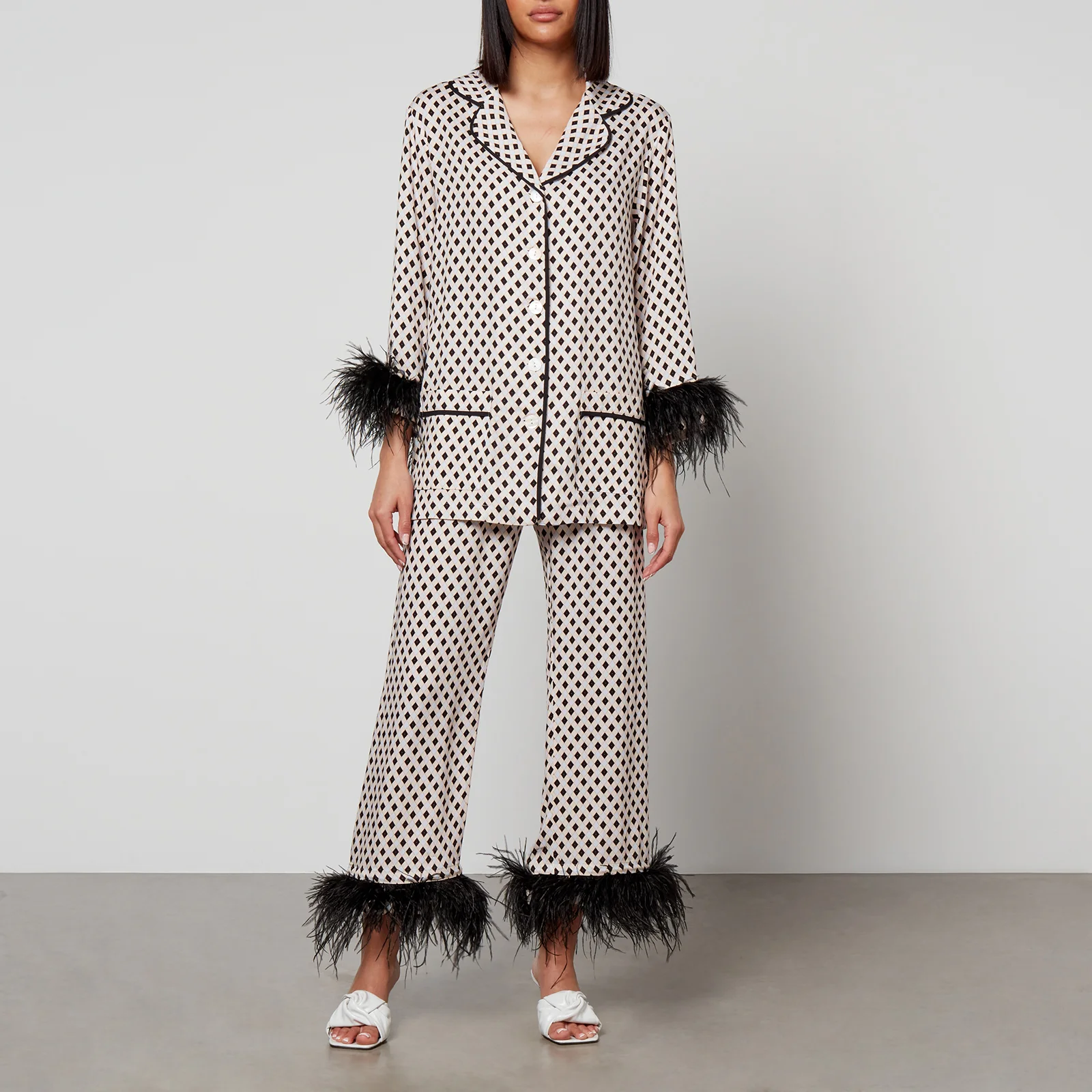 Sleeper Party Feather-Trimmed Crepe de Chine Pyjama Set - XS Image 1