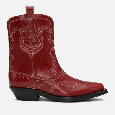 Ganni Leather Embroidered Western Boots