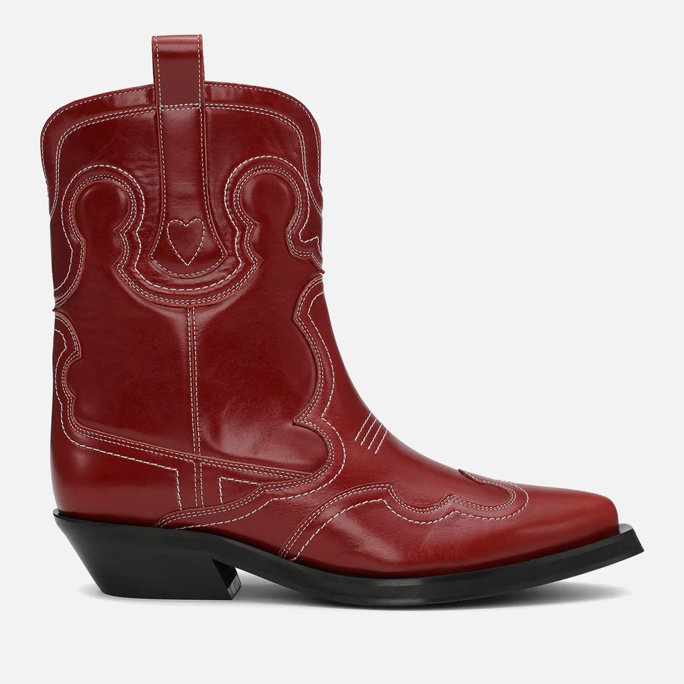 Ganni Leather Embroidered Western Boots Image 1