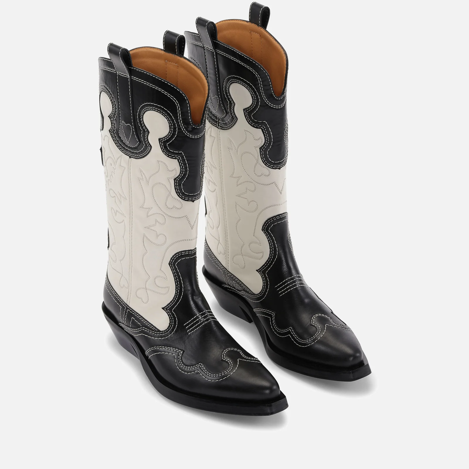 Ganni Embroidered Leather Western Boots Image 1