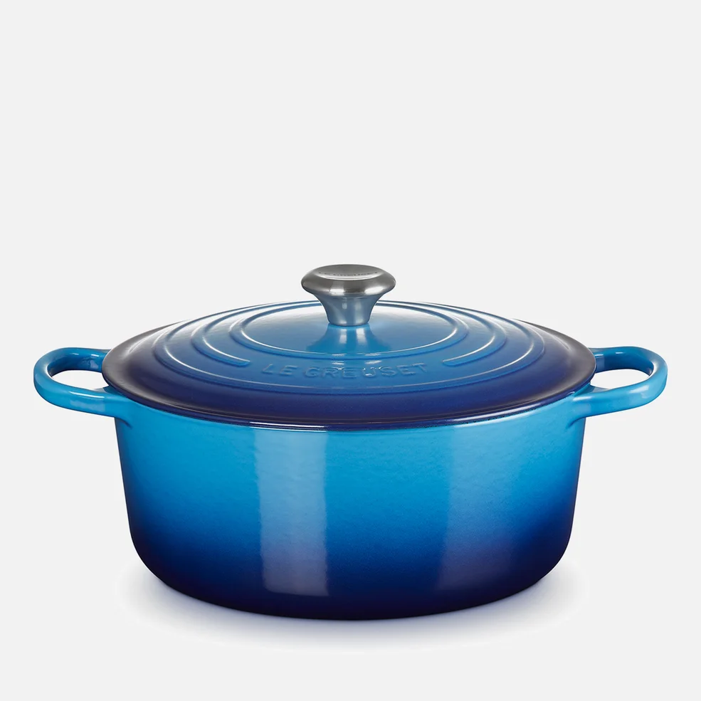 Le Creuset Signature Cast Iron Round Casserole Dish - 28cm - Azure Blue Image 1
