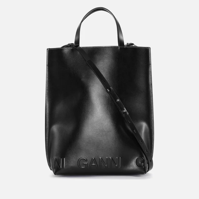 Ganni Medium Banner Logo Leather Tote Bag