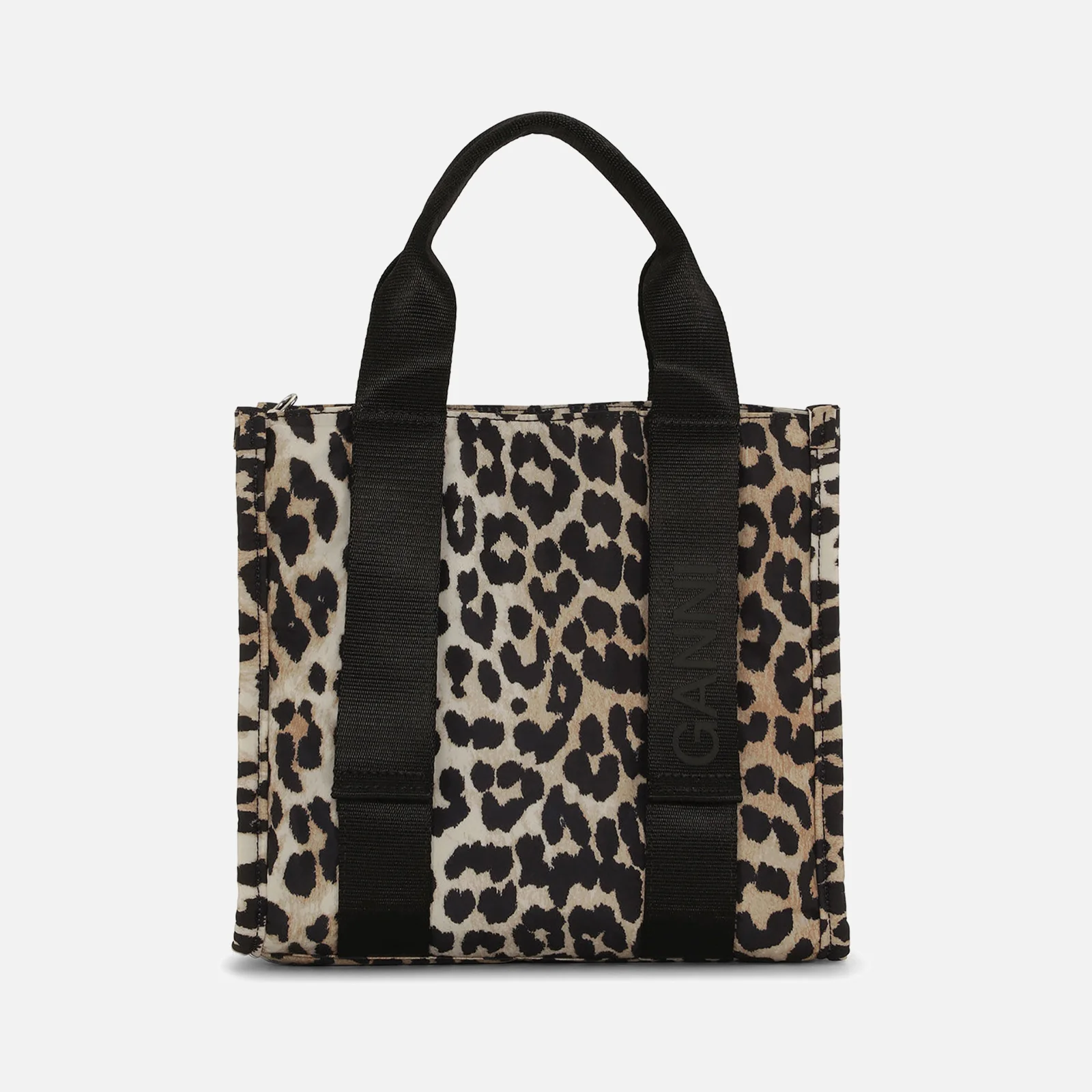 Ganni Tech Small Leopard-Print Canvas Tote Bag Image 1