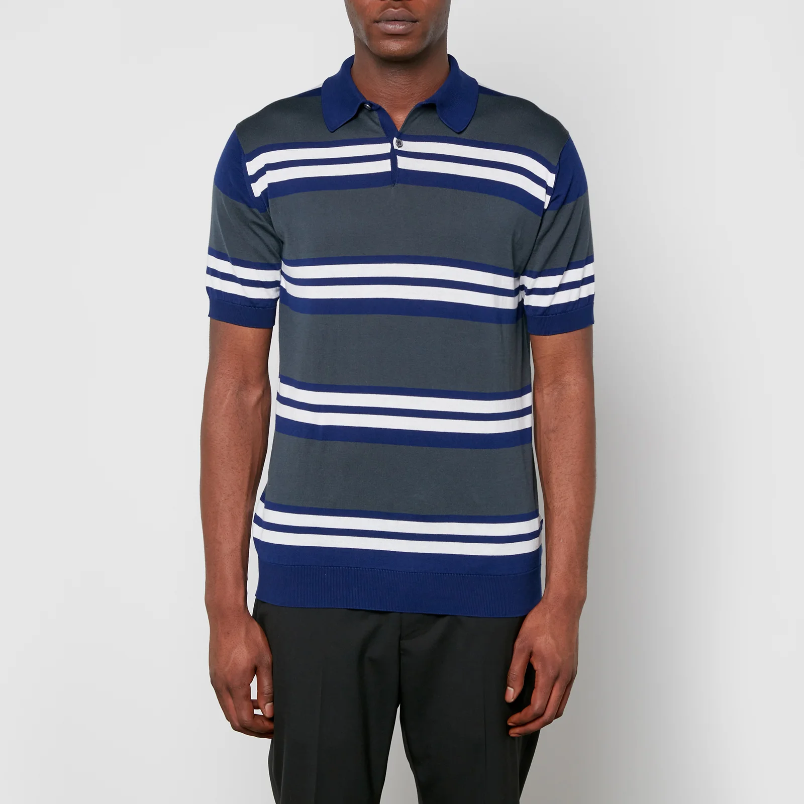 John Smedley Freen Striped Cotton Polo Shirt Image 1