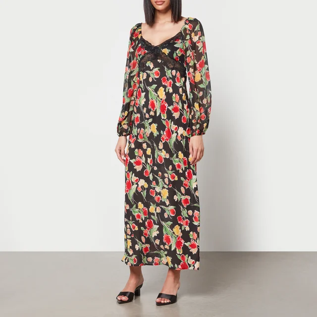 Rixo Thaleena Floral-Print Woven Midi Dress