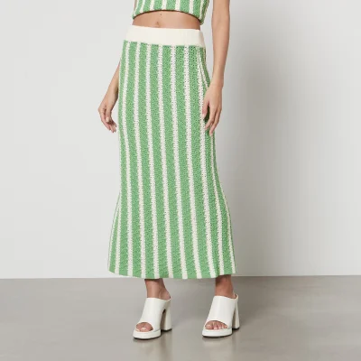 Kitri Delphine Striped Cotton-Blend Midi Skirt