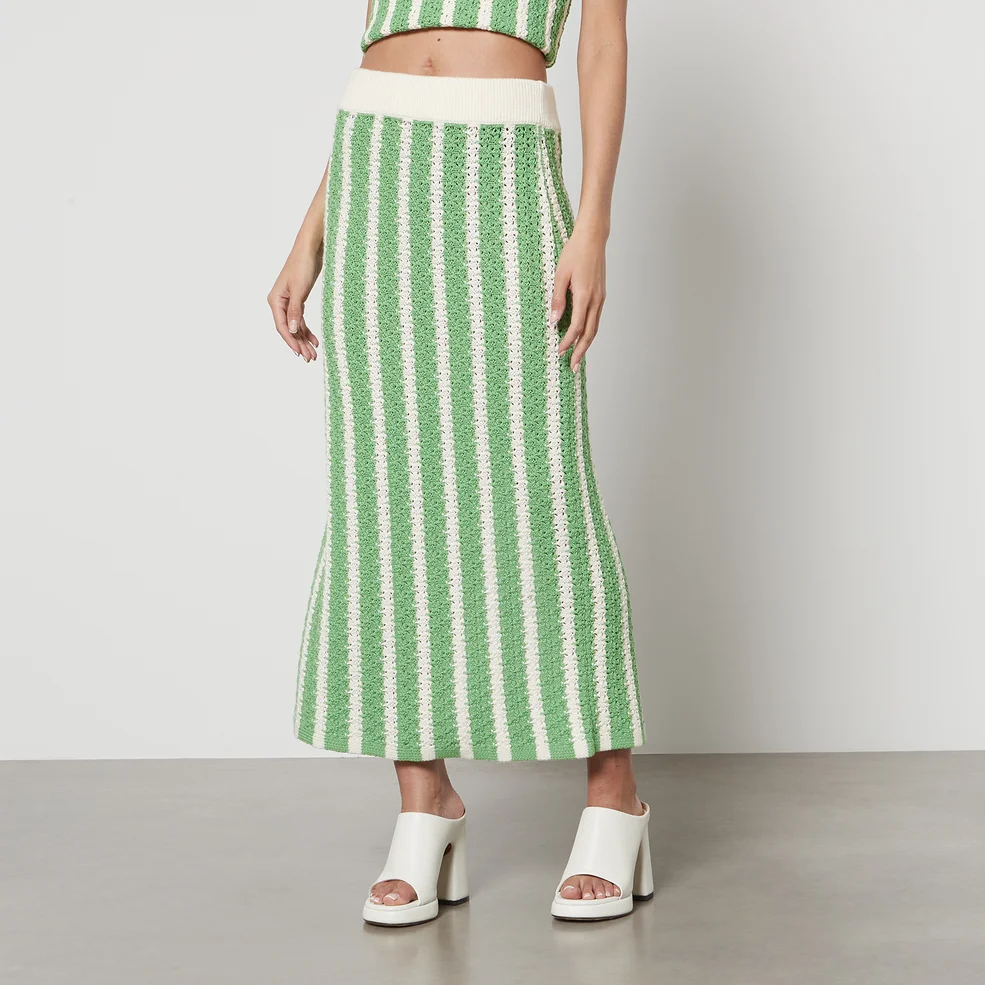 Kitri Delphine Striped Cotton-Blend Midi Skirt Image 1