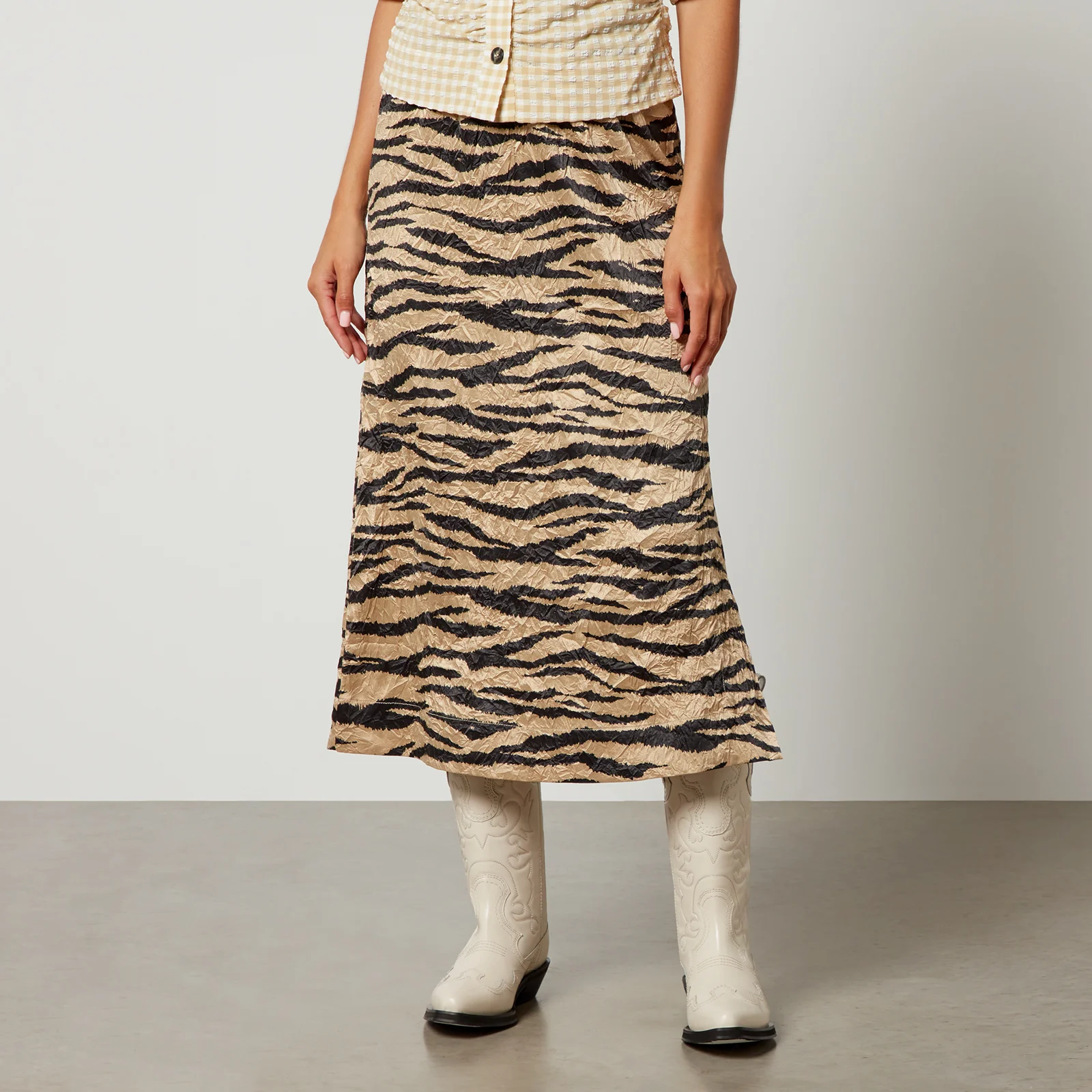 Ganni Crinkled Satin Midi Skirt Image 1