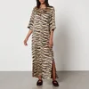 Ganni Tiger-Print Crinkled-Satin Maxi Dress - Image 1
