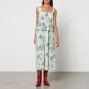 Ganni Pleated Floral-Print Smocked Crepon Midi Dress - Image 1