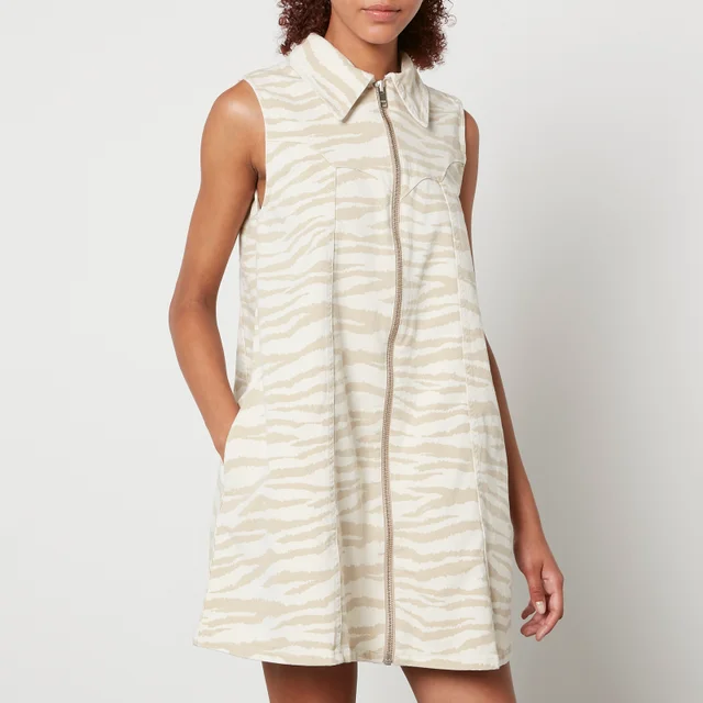 Ganni Zebra-Print Denim Mini Dress