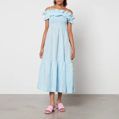Ganni Seersucker Checked Cotton-Blend Seersucker Maxi Dress