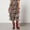 Ganni Leopard-Print TENCEL-Blend Tiered Midi Skirt - Image 1