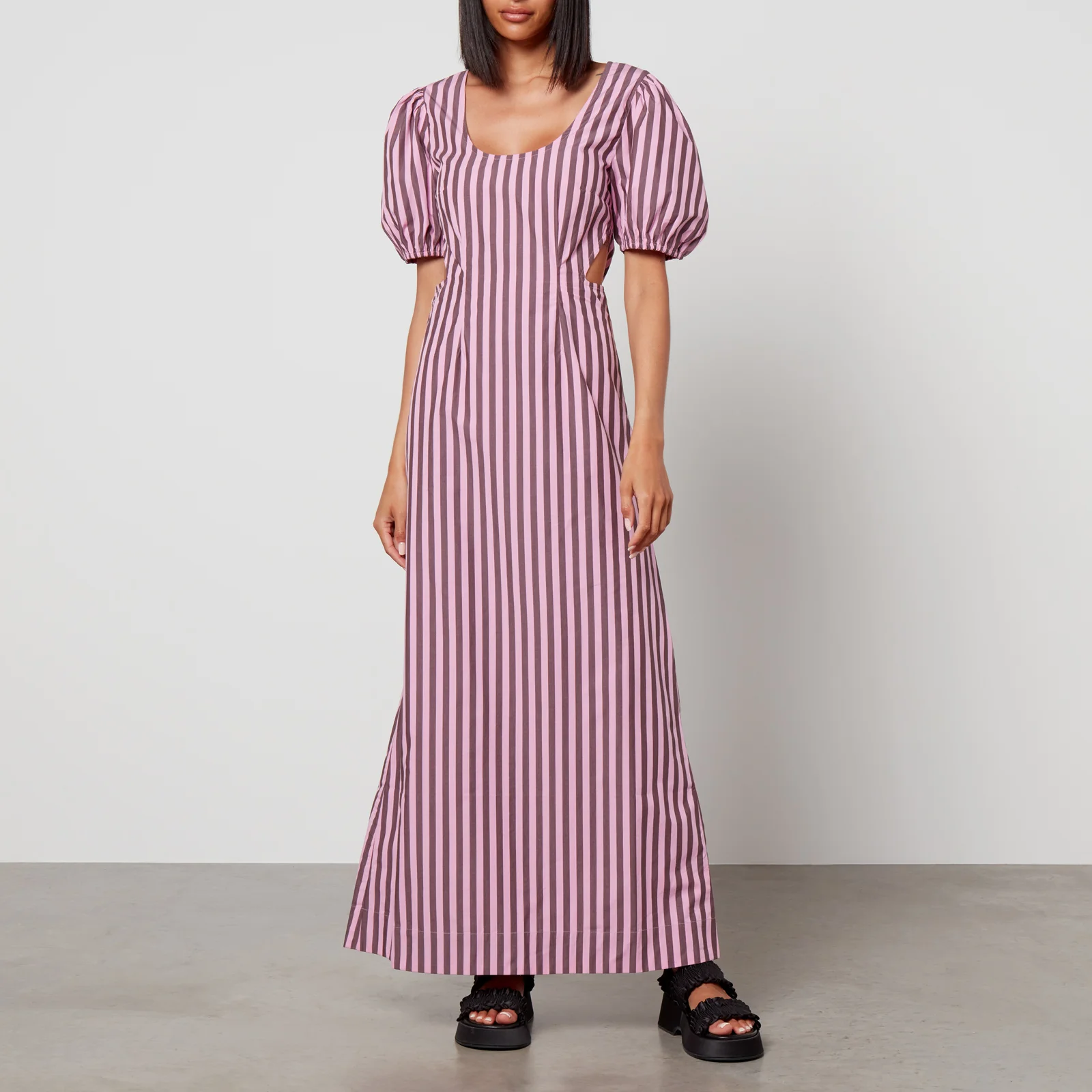 Ganni Striped Organic Cotton Midi Dress Image 1