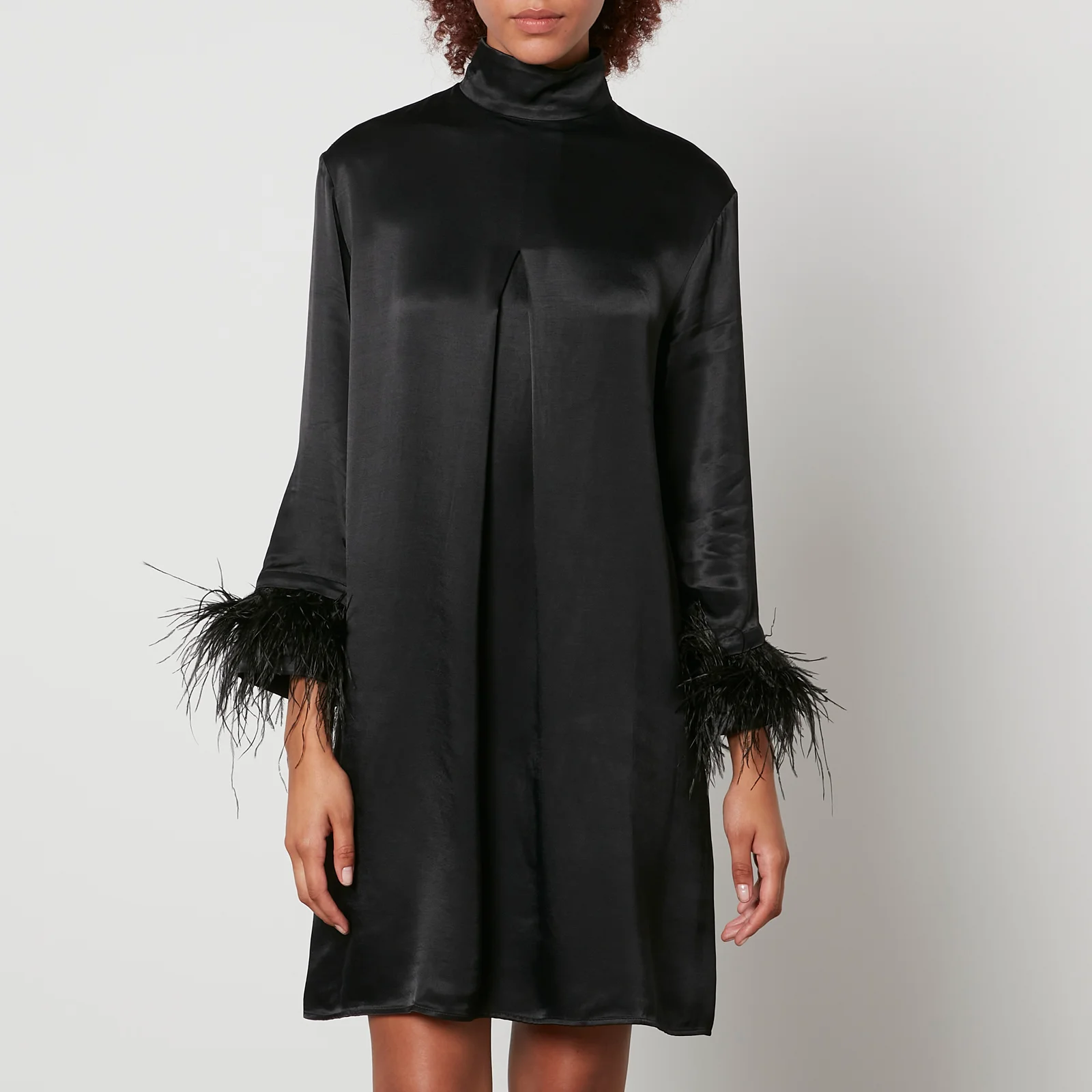 Sleeper Party Shirt Feather-Trimmed Satin Dress Image 1