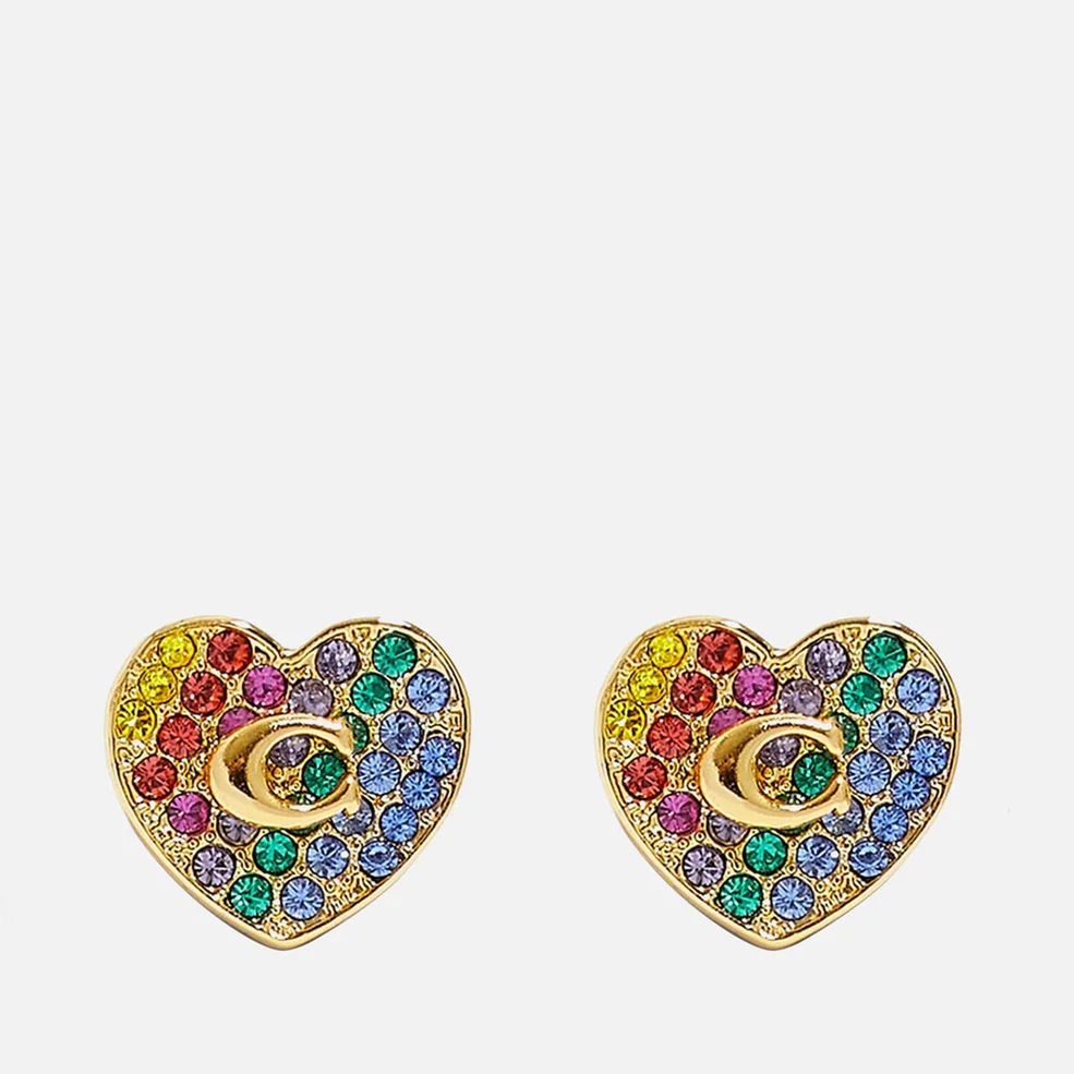 Coach Pave Heart Gold-Plated Crystals Stud Earrings Image 1