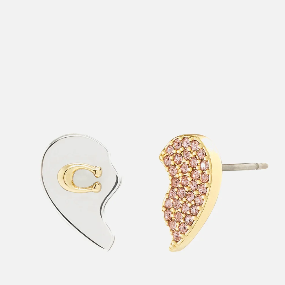 Coach Signature Mismatched Heart Gold and Silver-Tone Earrings Image 1