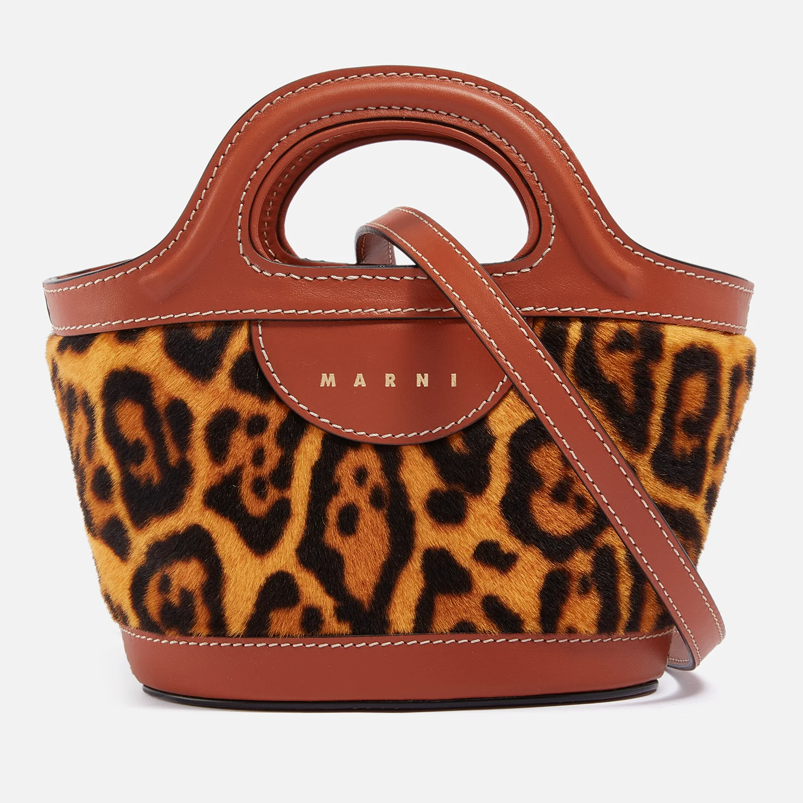 Marni Tropicalia Leopard-Print Shearling and Leather Micro Bag Image 1