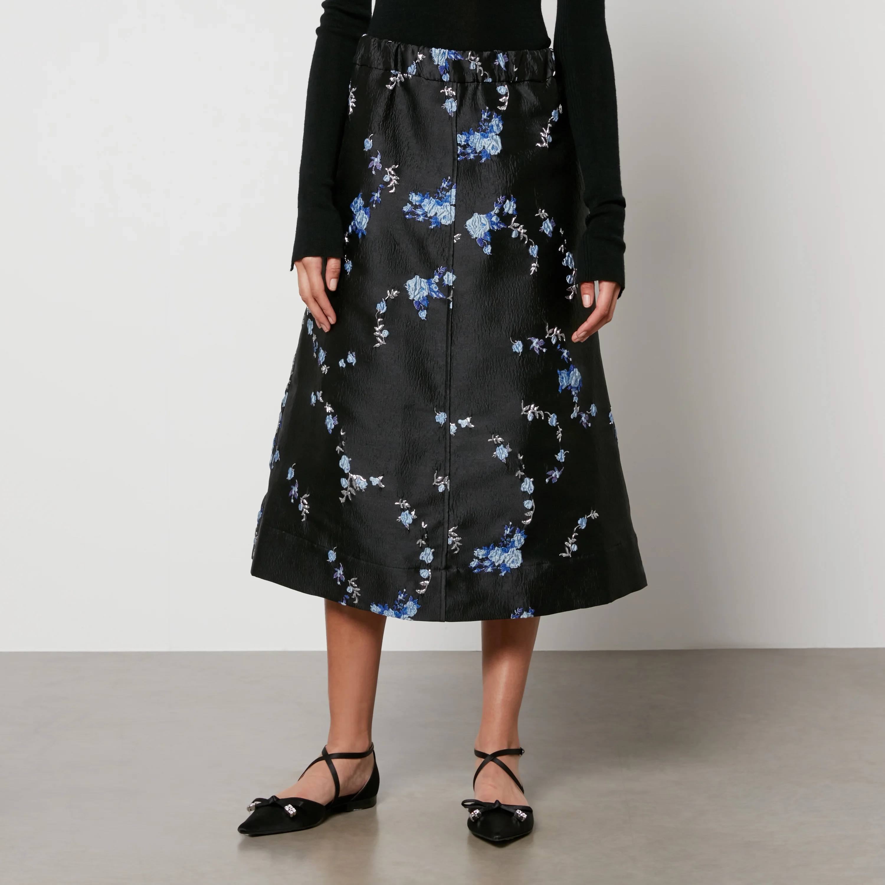 Ganni Floral-Jacquard Midi Skirt Image 1