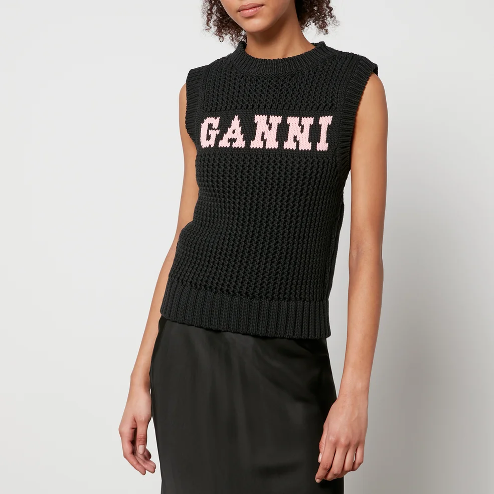 Ganni Logo-Jacquard Cotton-Blend Vest Image 1
