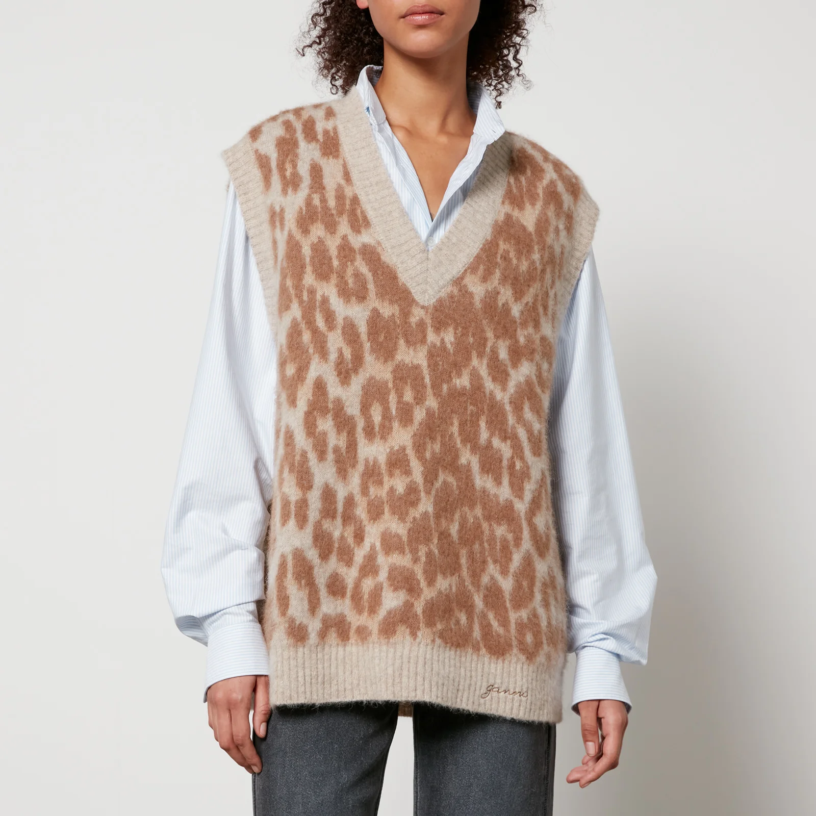 Ganni Oversized Leopard-Jacquard Vest Image 1