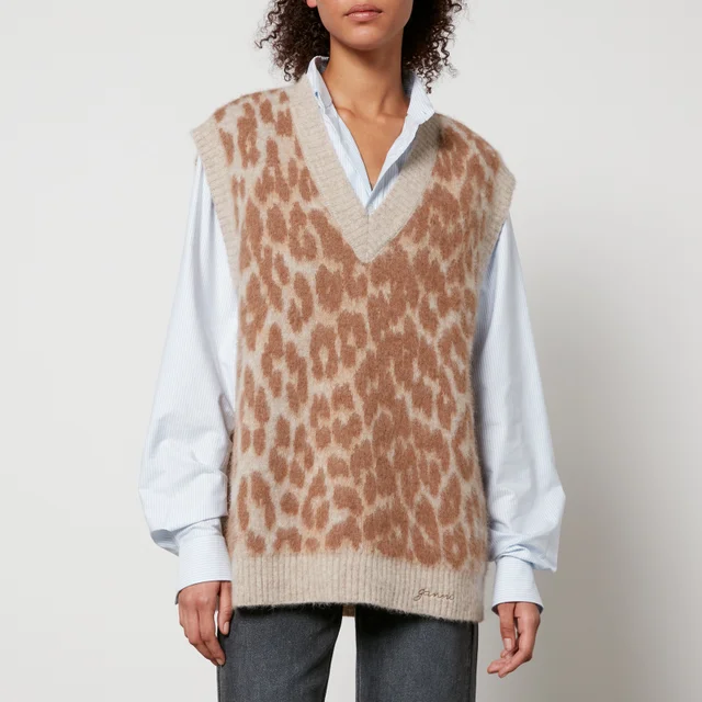 Ganni Oversized Leopard-Jacquard Vest