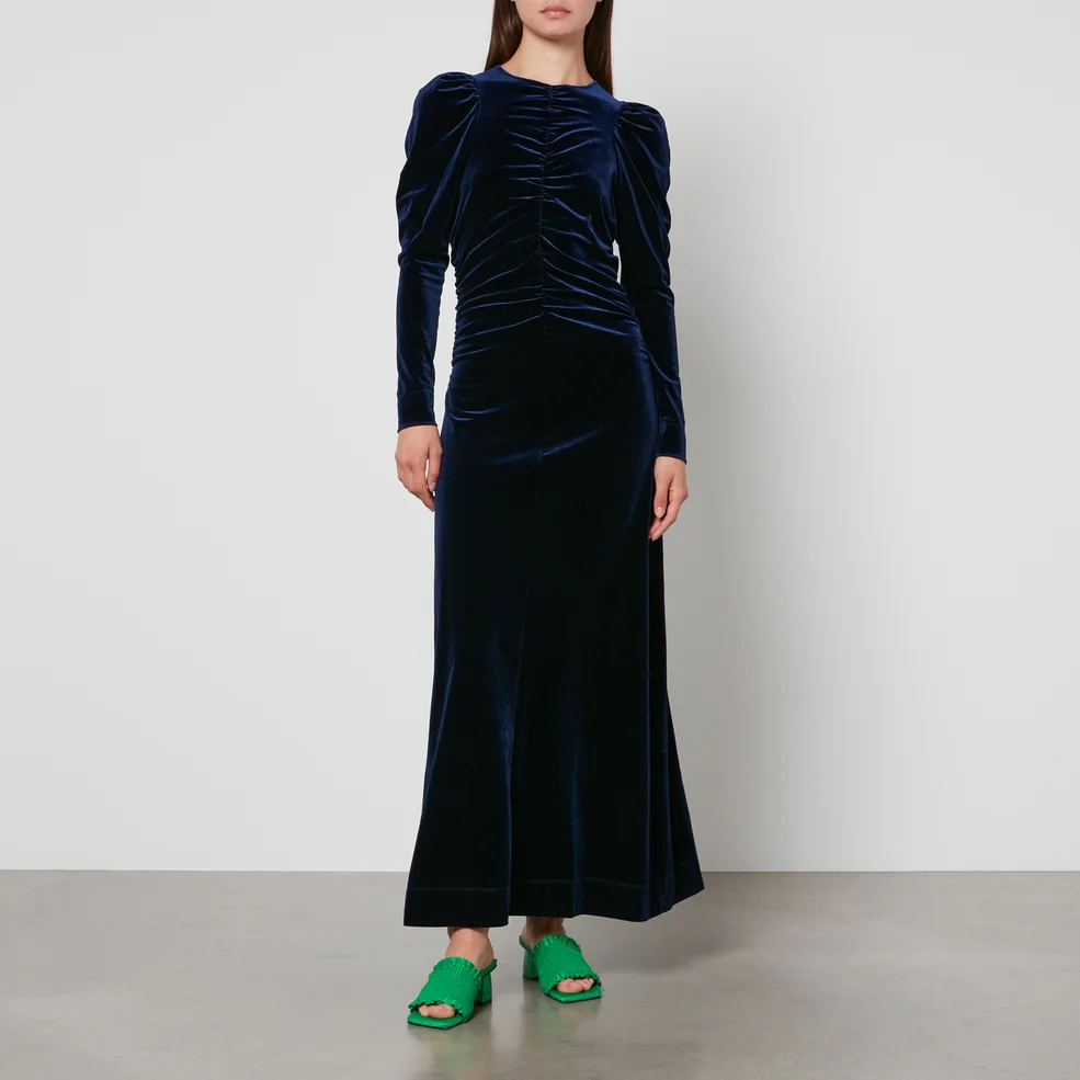 Ganni Gathered Stretch-Velvet Maxi Dress Image 1