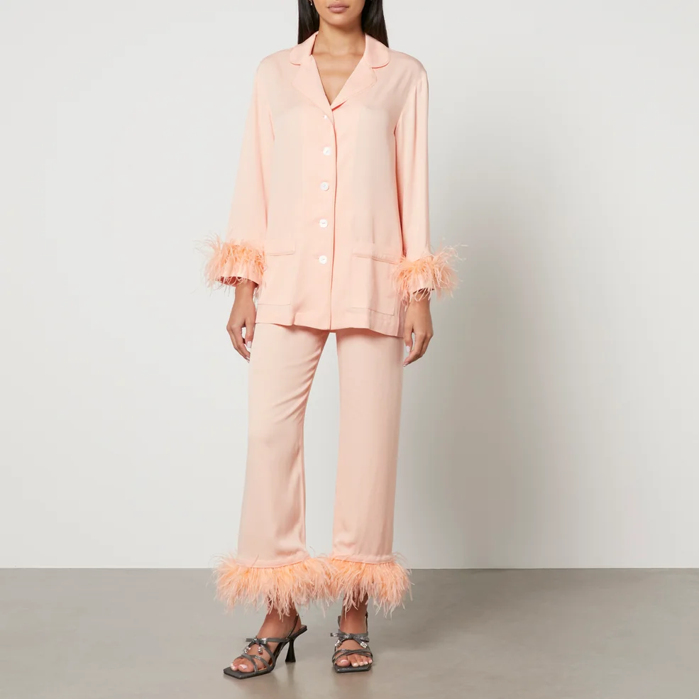 Sleeper Party Feather-Trimmed Crepe de Chine Pyjama Set - XS Image 1