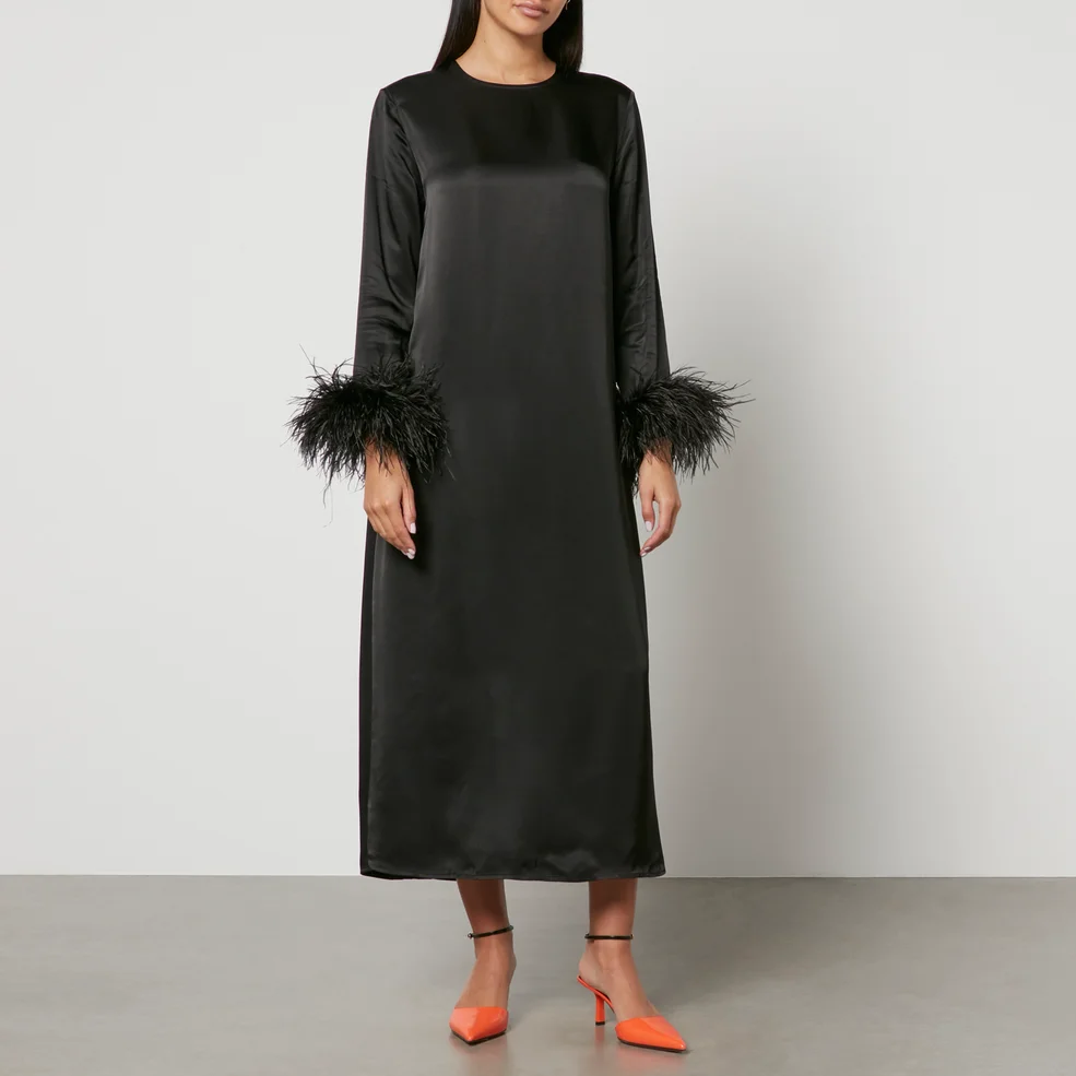 Sleeper Suzi Feather-Trimmed Satin Maxi Dress - XS Image 1