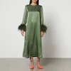 Sleeper Suzi Feather-Trimmed Satin Midi Dress - XS - Image 1