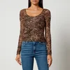 Good American Leopard Print Ruched Mesh Top - Image 1