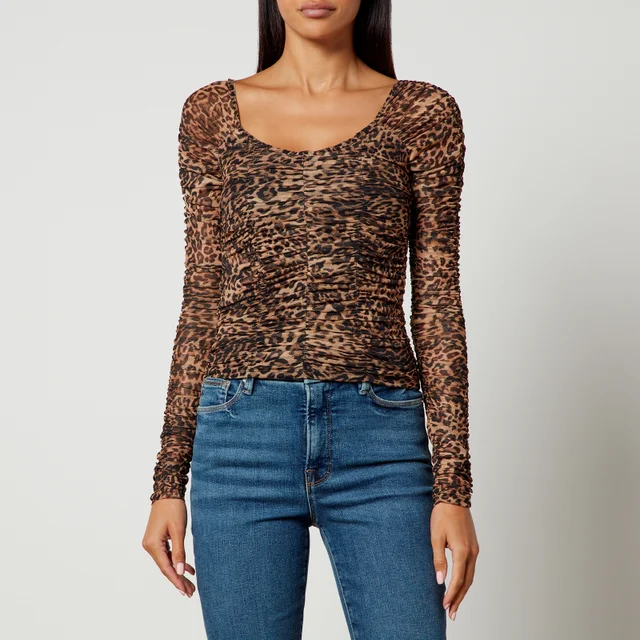 Good American Leopard Print Ruched Mesh Top