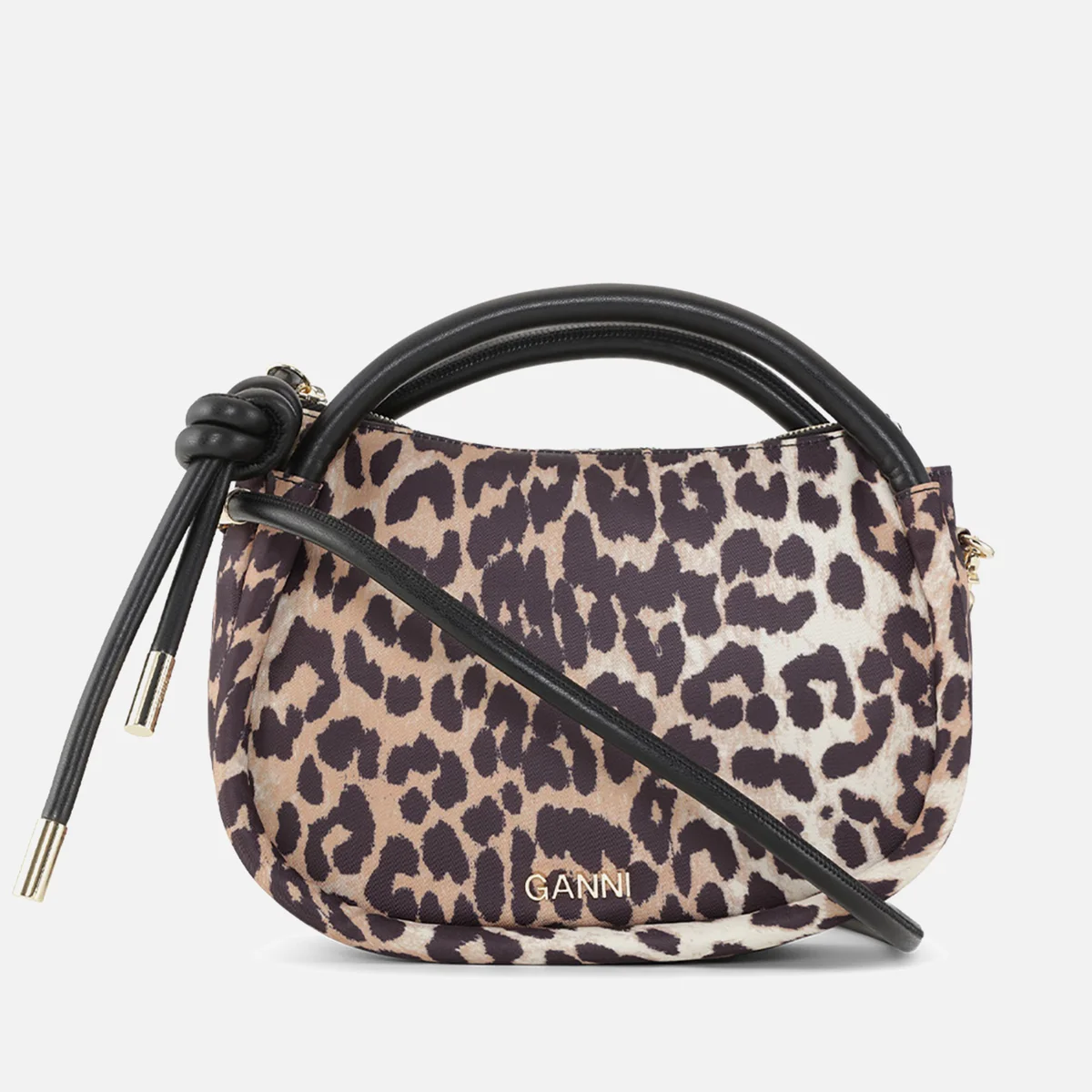 Ganni Knot Leopard-Printed Woven Mini Bag Image 1