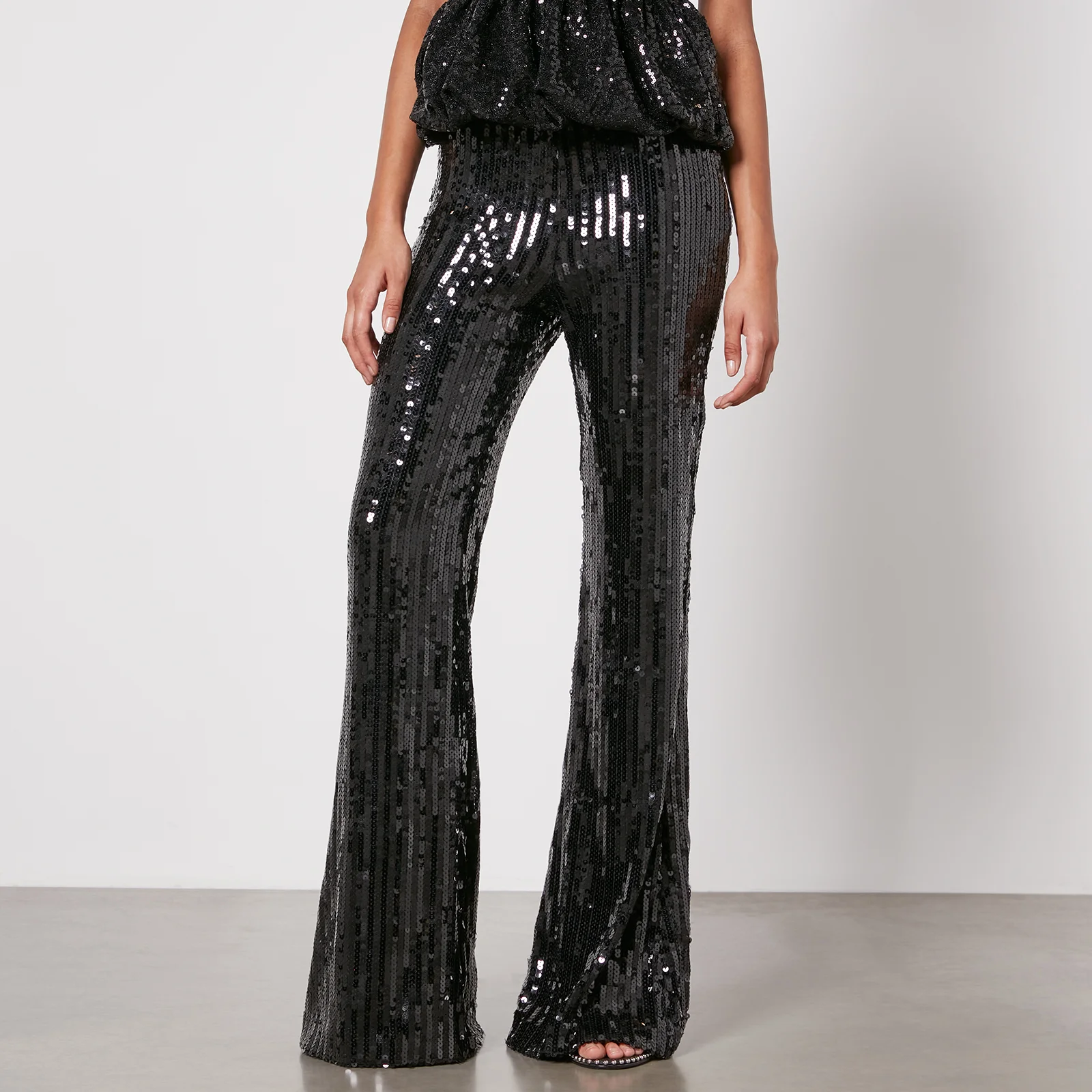 ROTATE Birger Christensen Sequinned Mesh Flared Trousers Image 1