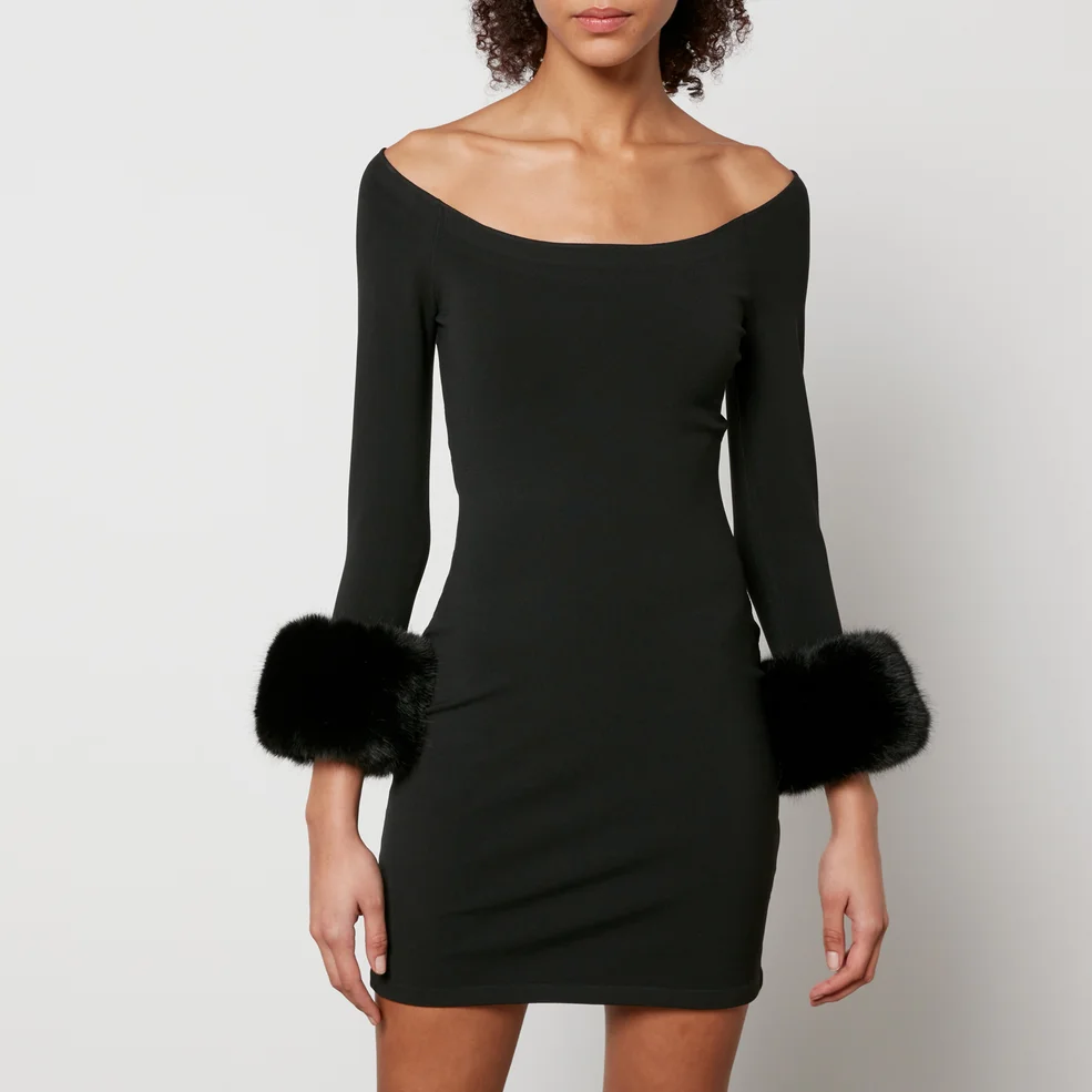 Alexander Wang Faux Fur Trimmed Jersey Off-Shoulder Mini Dress Image 1