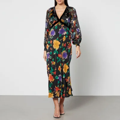 Rixo Ayla Floral-Print Chiffon Midi Dress