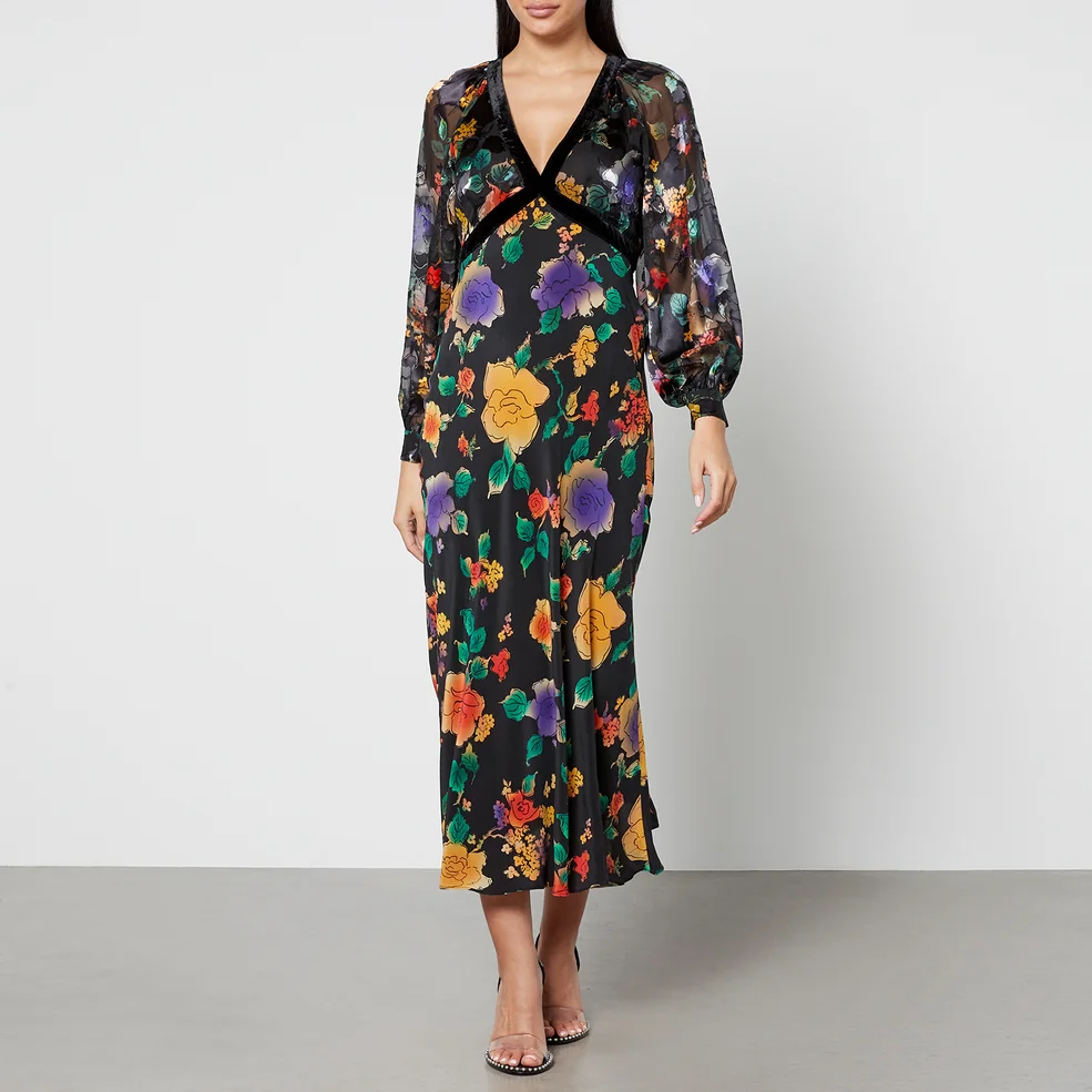 Rixo Ayla Floral-Print Chiffon Midi Dress Image 1