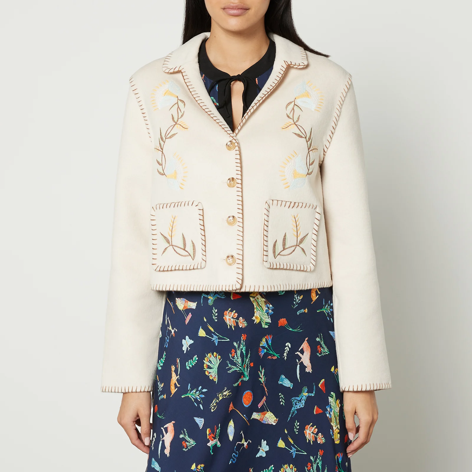 Rixo Sunday Floral-Embroidered Fleece Jacket Image 1