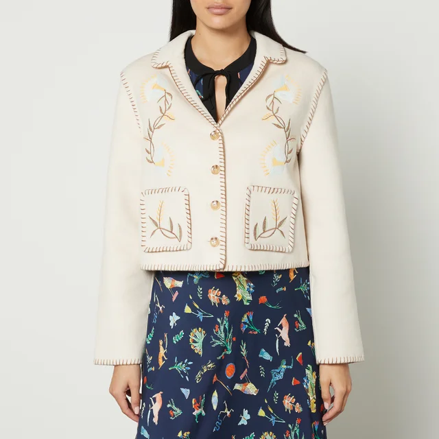 Rixo Sunday Floral-Embroidered Fleece Jacket