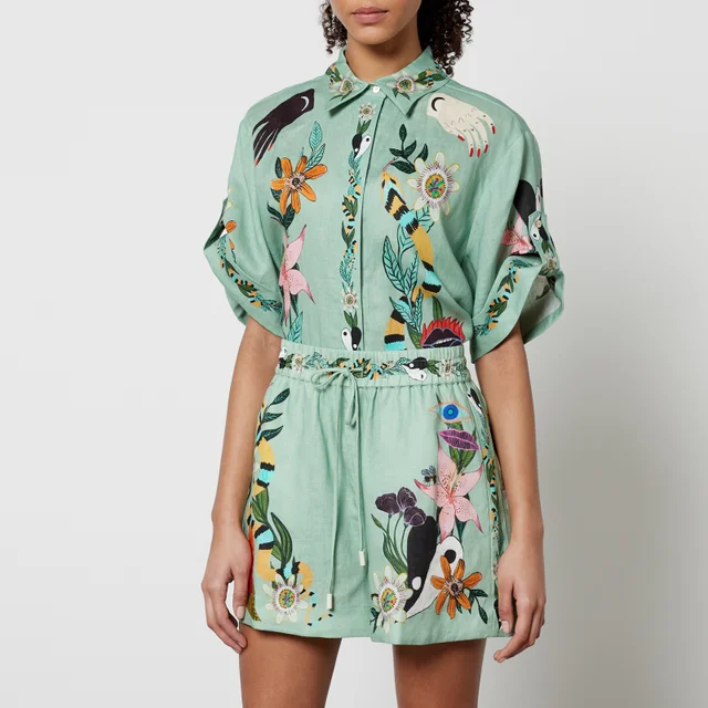 Alemais Meagan Oversized Floral-Print Linen Shirt