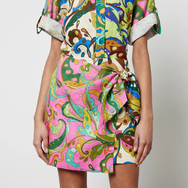 Alemais Yvette Floral-Print Linen Sarong Skirt